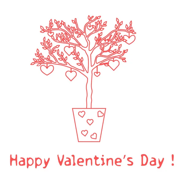 心を持つ木。グリーティング カードのバレンタイン — ストックベクタ