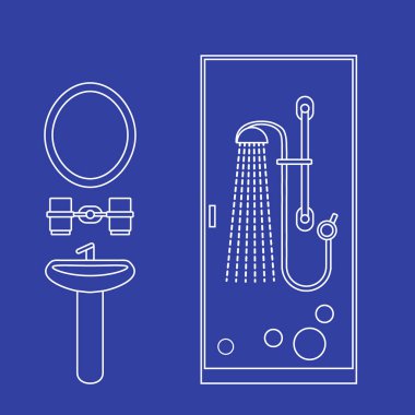 Banyo iç tasarım tatlı vektör çizim: duş kabin