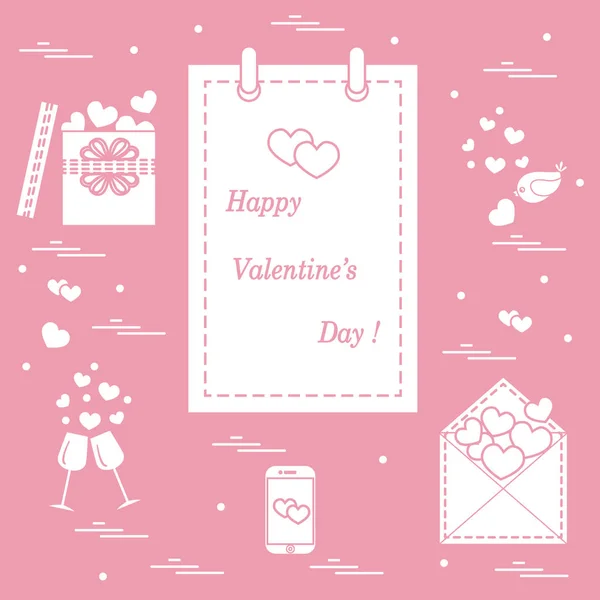 Illustration vectorielle mignonne : calendrier avec Saint-Valentin, cadeaux — Image vectorielle