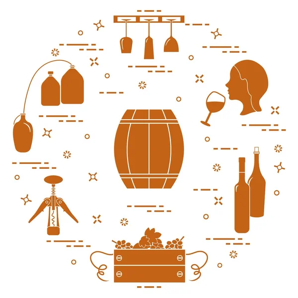 Winemaking: the production and storage of wine. Culture of drink — Stock Vector
