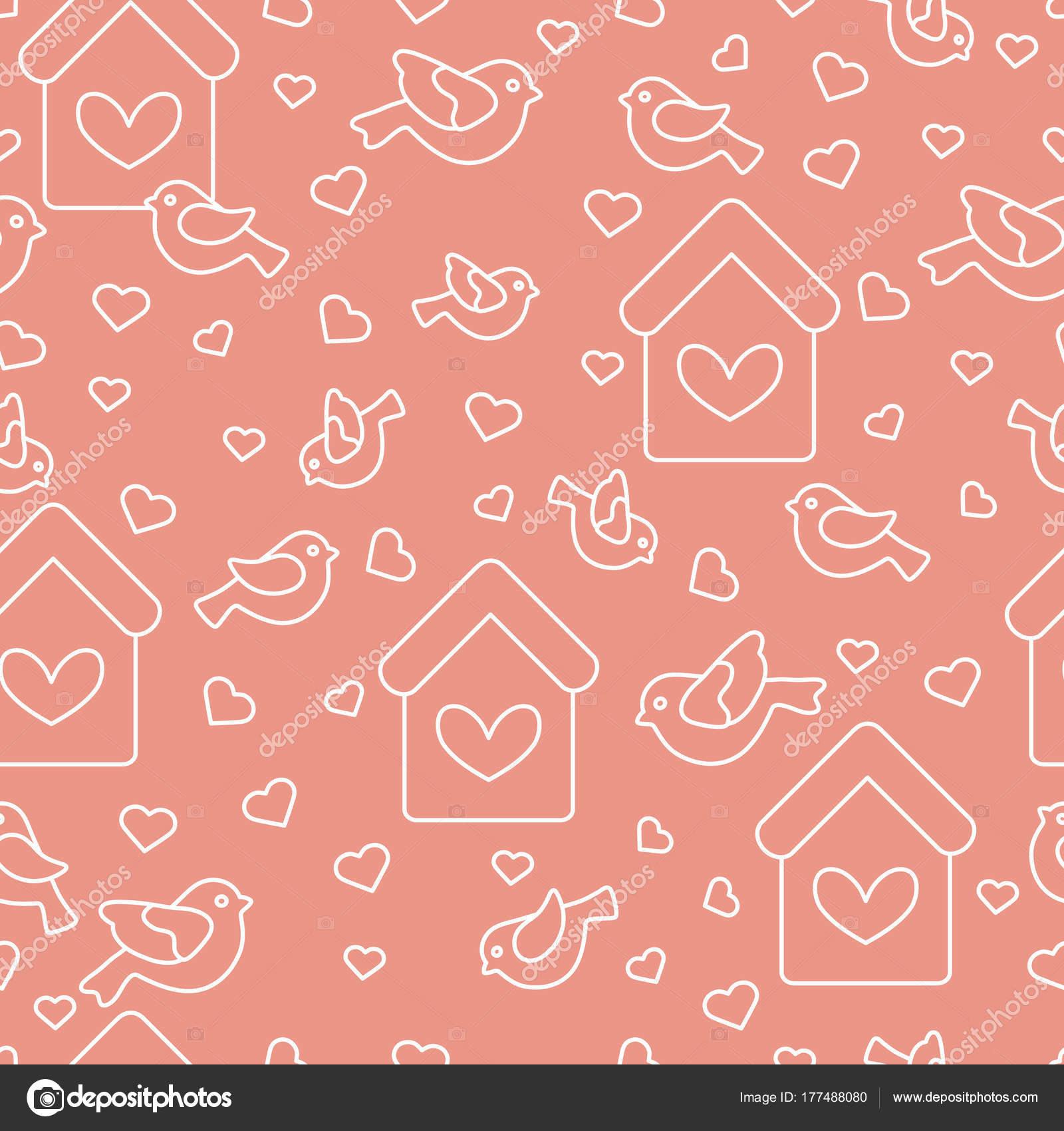Modèle Sans Couture Avec Oiseaux Nichoirs Et Coeurs Image