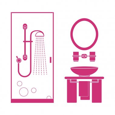 Banyo iç tasarım tatlı vektör çizim: duş kabin