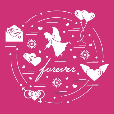 Sevimli vektör çizim farklı aşk sembolleri ile: Kalpler, ai