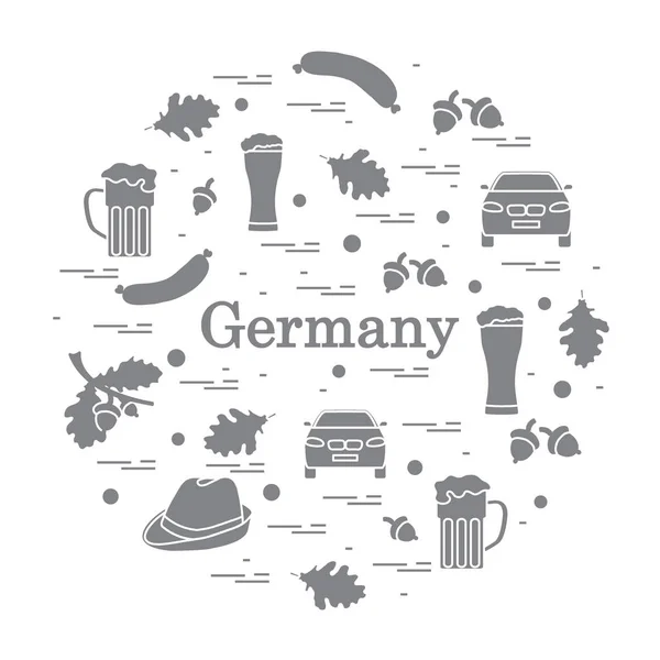 Vector illustration with various symbols of Germany arranged in — Stock Vector