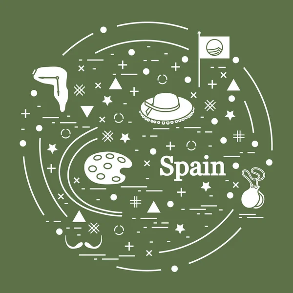 Wektor ilustracja z różnych symboli ułożonych w Hiszpanii — Wektor stockowy