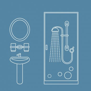 Banyo iç tasarım tatlı vektör çizim: duş kabin