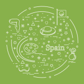 Vektorové ilustrace s různými symboly uspořádány do Španělska 