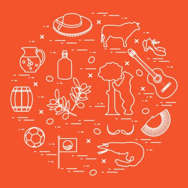 Vektör illüstrasyon düzenlenen İspanya çeşitli semboller ile bir 