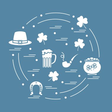 Cute vector illustration with different symbols for St. Patrick'