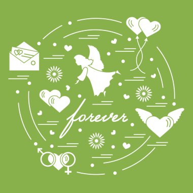 Sevimli vektör çizim farklı aşk sembolleri ile: Kalpler, ai