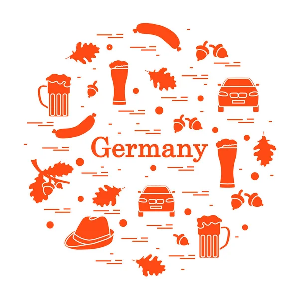 Illustrazione vettoriale con vari simboli della Germania disposti in — Vettoriale Stock