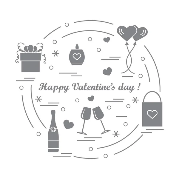 可爱矢量插画︰ 礼品、 气球、 高脚杯、 蜡烛、 袋 — 图库矢量图片