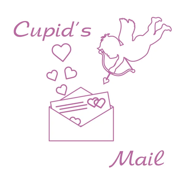 Cupid with Valentine's card and hearts. Love — Stock Vector