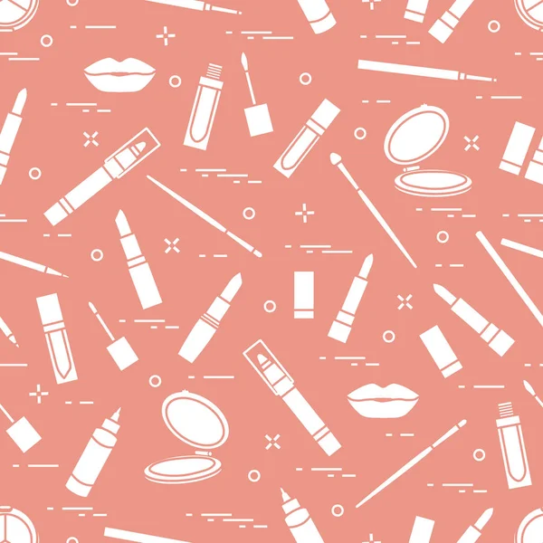Seamless modeli farklı dudak makyaj araçları. Vektör illustra