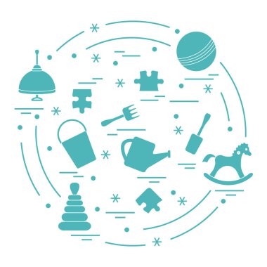 Vektör çizim çocuklar bir daire içinde düzenlenmiş elemanları: whirligi