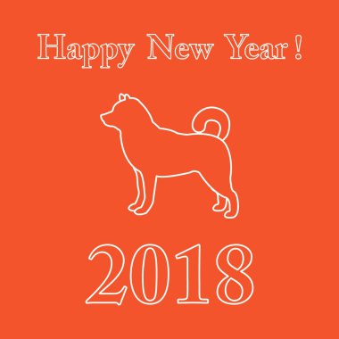 Shiba Inu siluet ve yazıt mutlu yeni yıl.