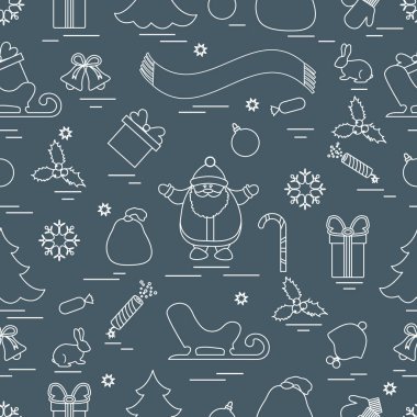 Kış çeşitli Noel elemanları ile seamless modeli: ağaç, 