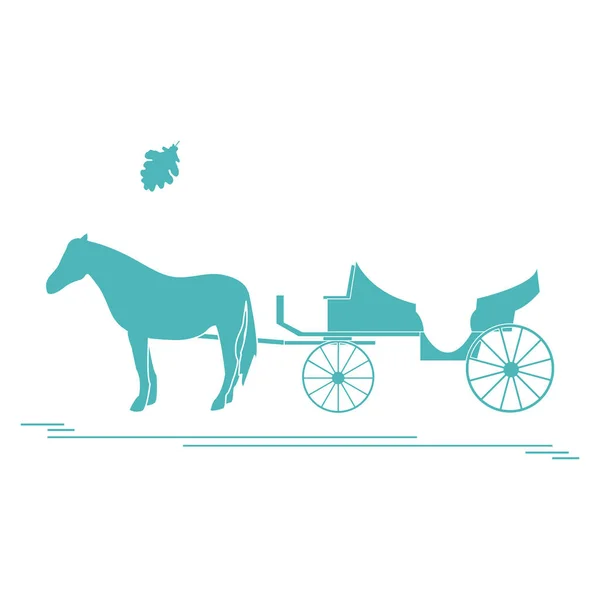 Ilustración vectorial con carro tirado por caballos y hoja de roble. Trav. — Archivo Imágenes Vectoriales