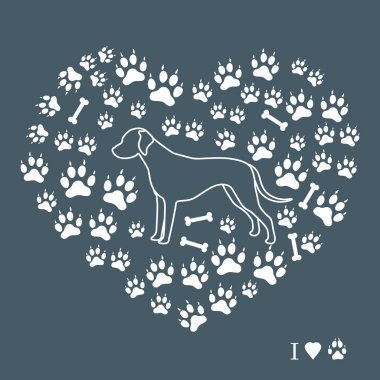 Köpek parça ve kemiklerde bir arka plan üzerinde Dalmaçya siluet 