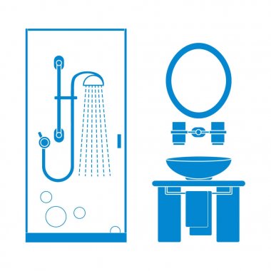 Banyo iç tasarım tatlı vektör çizim: duş kabin