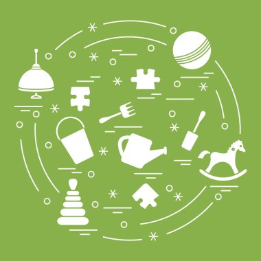 Vektör çizim çocuklar bir daire içinde düzenlenmiş elemanları: whirligi