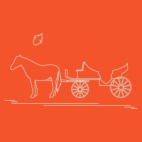 Ilustração vetorial com carruagem puxada a cavalo e folha de carvalho. Trav... —  Vetores de Stock