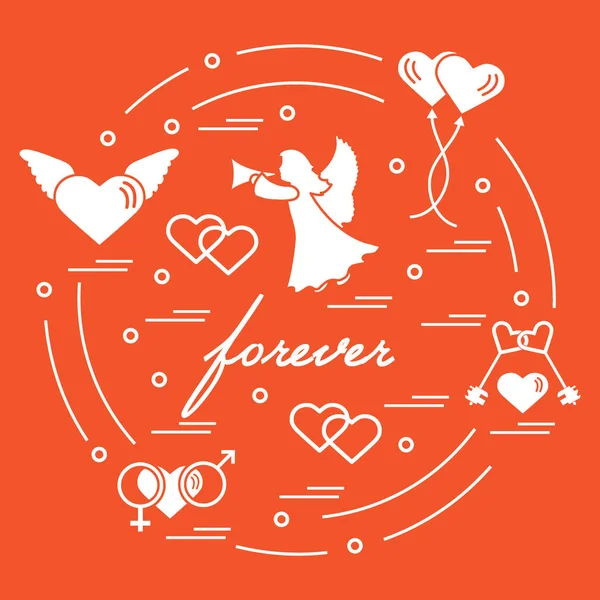 Niedliche Vektorillustration mit verschiedenen Liebessymbolen: Herzen, ai — Stockvektor