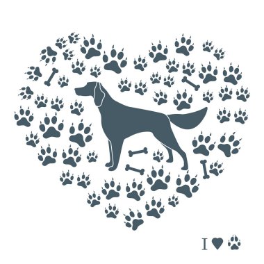 Setter siluet köpek parça ve f kemiklerde arka plan üzerinde