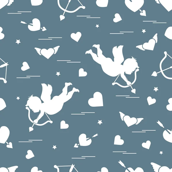 Mignon motif sans couture avec des pousses de Cupidon un arc et des cœurs. Amour s — Image vectorielle