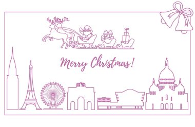 Noel Baba'ya binalar üzerinde uçan atlı kızak.