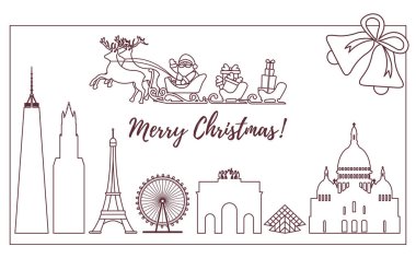 Noel Baba'ya binalar üzerinde uçan atlı kızak.