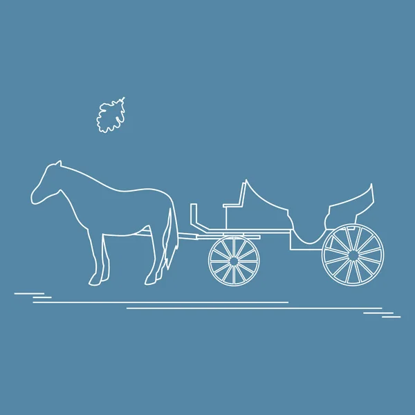 Ilustración vectorial con carro tirado por caballos y hoja de roble. Trav. — Vector de stock