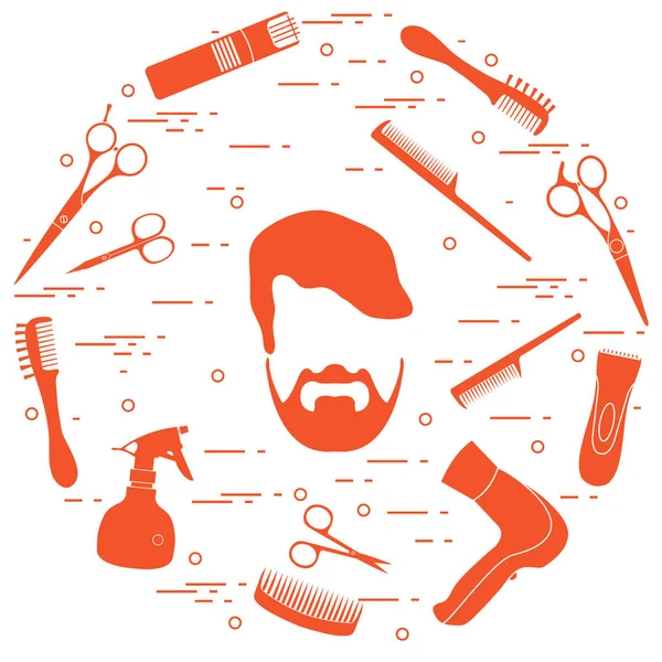 Ilustración de los hombres peinados, barbas y bigotes, peluquería — Archivo Imágenes Vectoriales