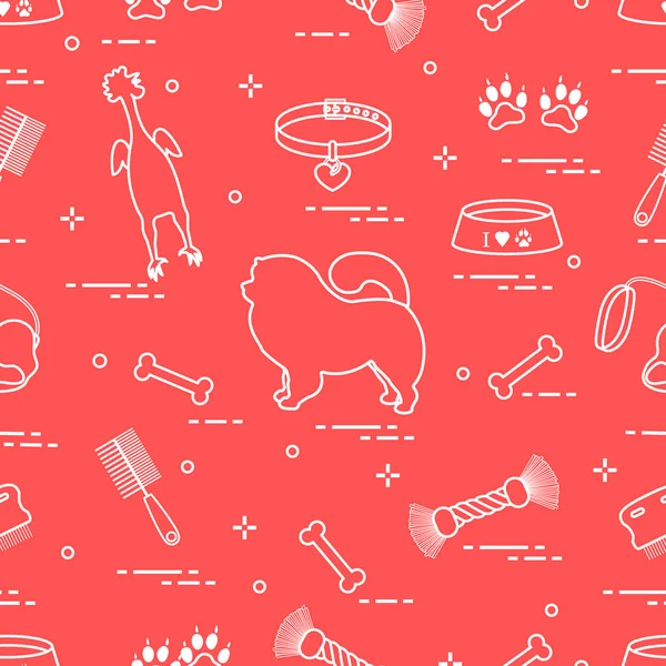 Μοτίβο της σιλουέτα Τσόου Τσόου σκυλί, μπωλ, οστών, βούρτσα, χτένα, για να — Διανυσματικό Αρχείο