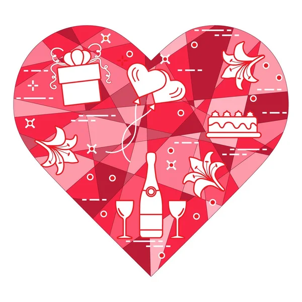 Corazón de mosaico con regalo, globos. Día de San Valentín — Archivo Imágenes Vectoriales