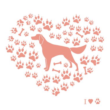 Setter siluet köpek parça ve f kemiklerde arka plan üzerinde