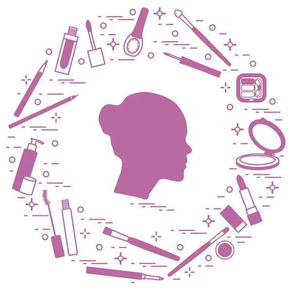 Silhouette de tête féminine et divers accessoires pour l'applic — Image vectorielle