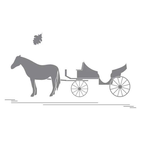 Ilustración vectorial con carro tirado por caballos y hoja de roble. Trav. — Vector de stock