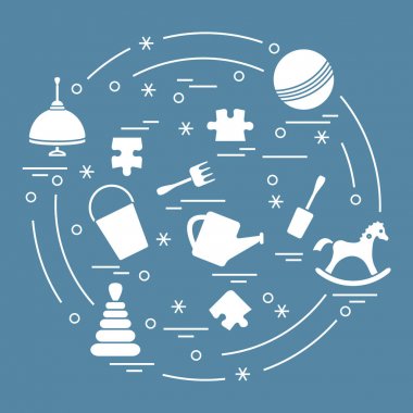 Vektör çizim çocuklar bir daire içinde düzenlenmiş elemanları: whirligi