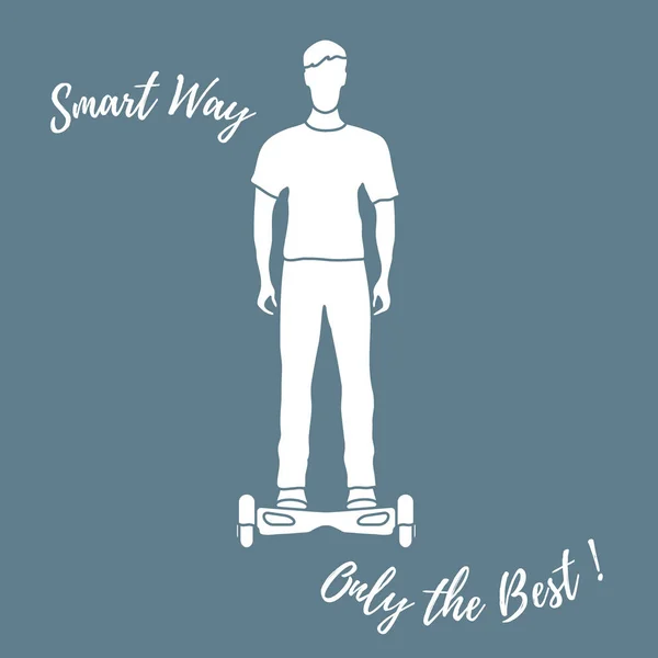Stylized icon of modern young man standing on gyroscooter.