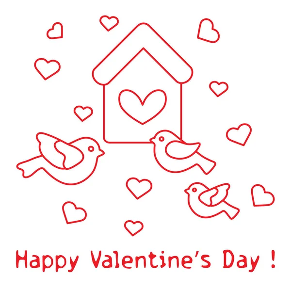 Birds, birdhouse and hearts. Valentine's Day. — Stock Vector