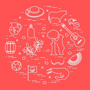 Vektör illüstrasyon düzenlenen İspanya çeşitli semboller ile bir 