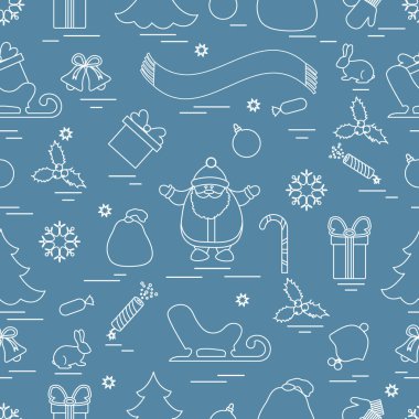 Kış çeşitli Noel elemanları ile seamless modeli: ağaç, 