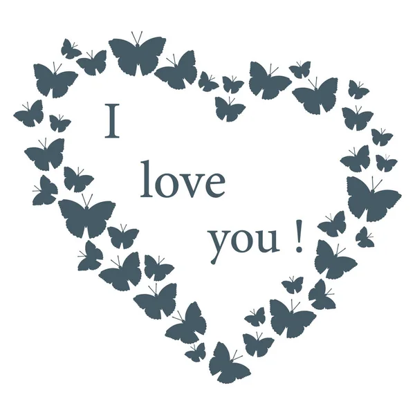 Butterflies in Hearts. Valentine's Day. I love you — Stock Vector