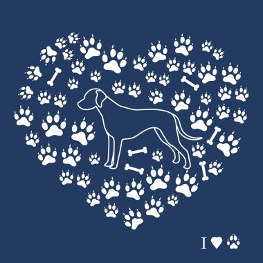 Köpek parça ve kemiklerde bir arka plan üzerinde Dalmaçya siluet 