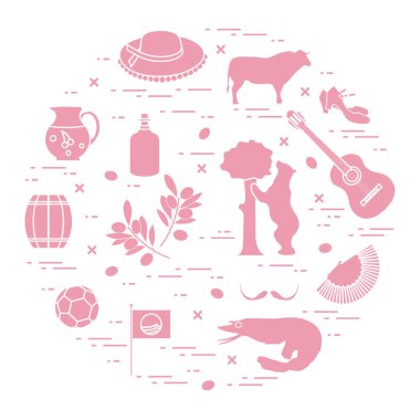 Vektör illüstrasyon düzenlenen İspanya çeşitli semboller ile bir 