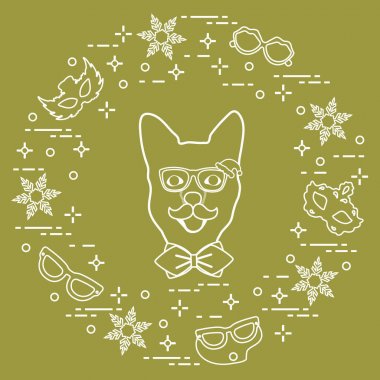 Namlu köpek karnaval kostümü, maskeler, kar taneleri, gözlük, m