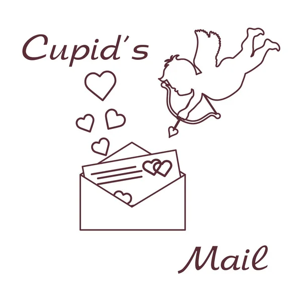 Cupido met Valentijnsdag kaart en harten. Liefde — Stockvector