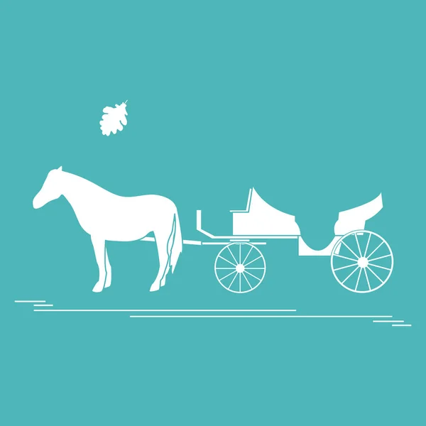 Vector illustration with horse-drawn carriage and oak leaf. Trav — Stock Vector