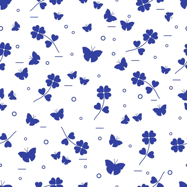 无缝模式与三叶草和蝴蝶. — 图库矢量图片